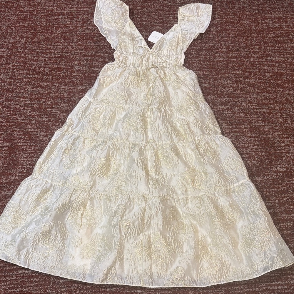 NWT Altar'd State Athena Cream gold metallic shimmer Maxi Dress women’s Xxs - Picture 1 of 15
